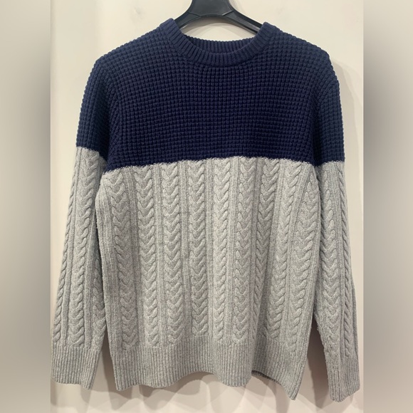 J. Crew Pullover Sweater Merino Wool Blend in Grey and Navy Blue size Large - Picture 4 of 12